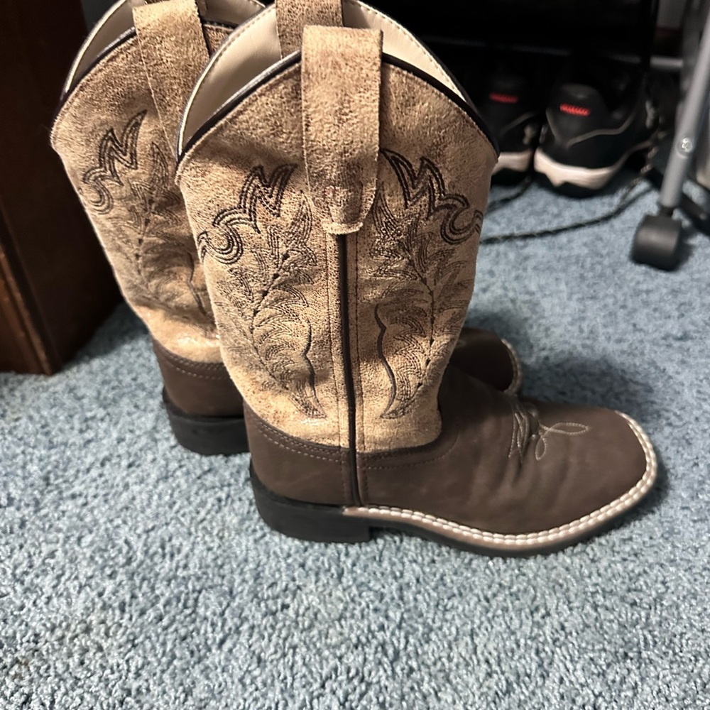 Old West Brown Suede and Leather Kids Western Boots